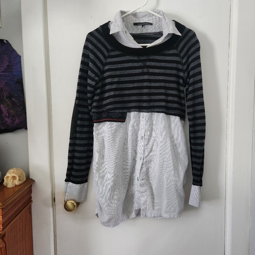 Striped Black and White Button Down Shirt